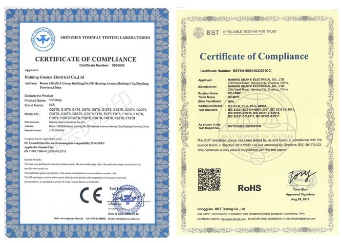certification of uv violet light